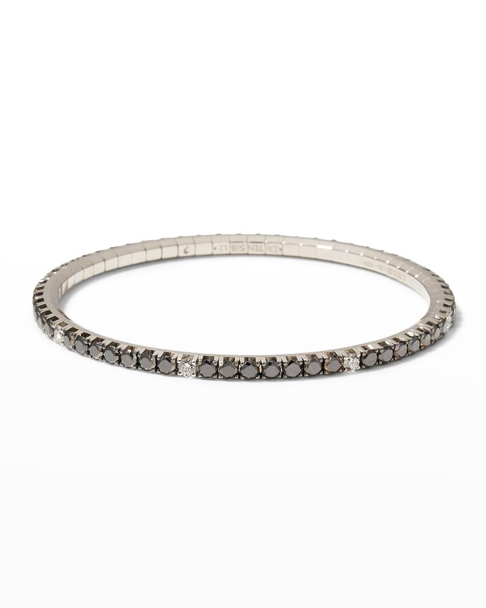 18K White Gold Stretch Tennis Bracelet with Black and White Diamonds